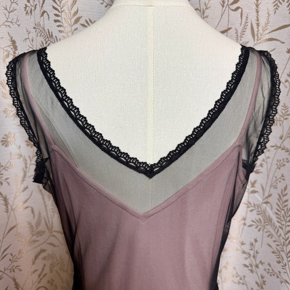 Newport News VTG Y2K Lace Mesh Flapper Dress 10 Black Pink Art Deco Gatsby 1920s - Picture 7 of 14